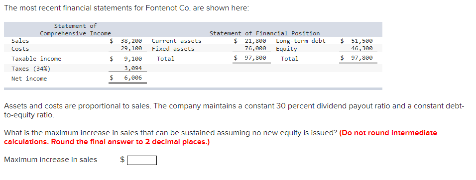 Solved The most recent financial statements for Fontenot Co. | Chegg.com