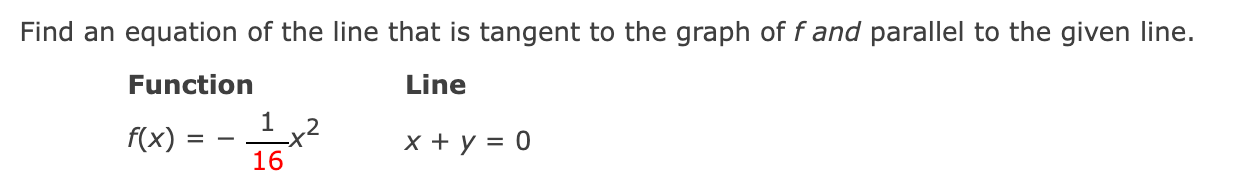 find equation of tangent line parallel