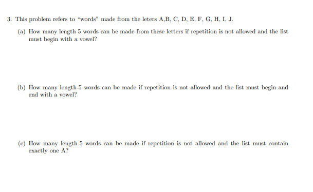 Solved 3. This problem refers to "words" made from the | Chegg.com