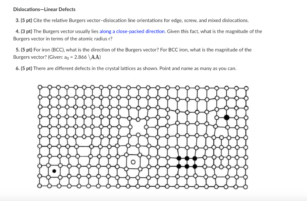 Solved DislocationsLinear Defects 3. (5 pt) Cite the