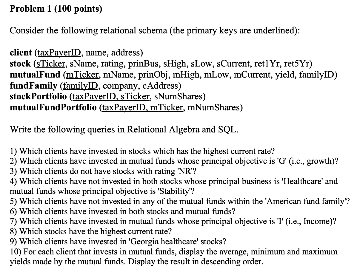Solved Problem 1 (100 points) Consider the following | Chegg.com