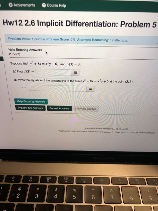 Solved Achievements Course Help Hw12 2.6 Implicit | Chegg.com