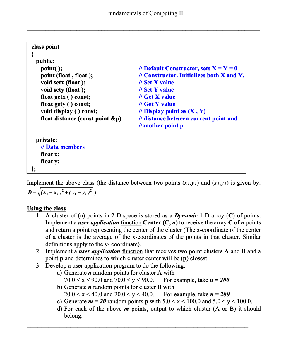 Solved Fundamentals of Computing II Implement the above | Chegg.com