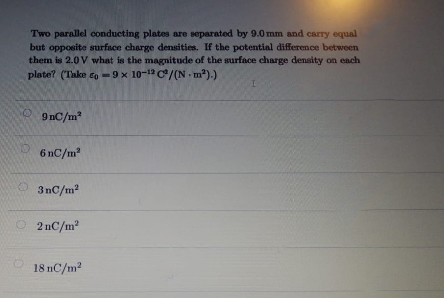 Solved Two parallel conducting plates are separated by 9.0 | Chegg.com