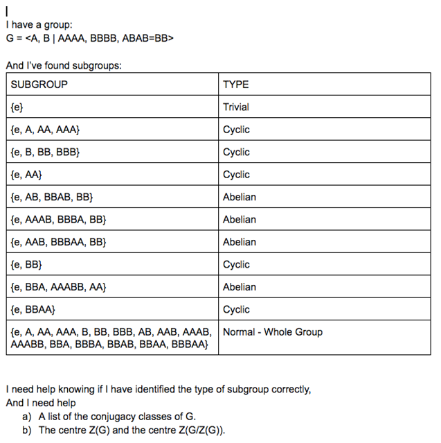 1 I have a group: G = And I've found subgroups: | Chegg.com