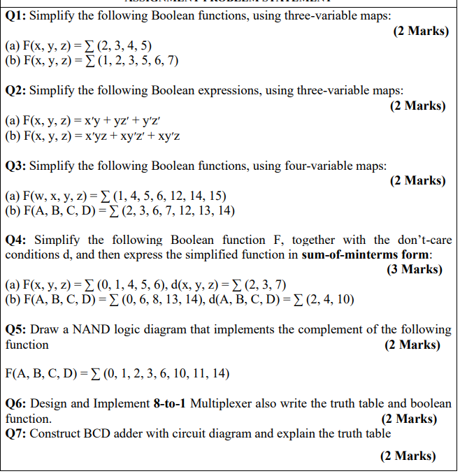 Solved Q1: Simplify The Following Boolean Functions, Using | Chegg.com