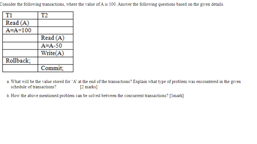 Solved Consider The Following Transactions, Where The Value | Chegg.com