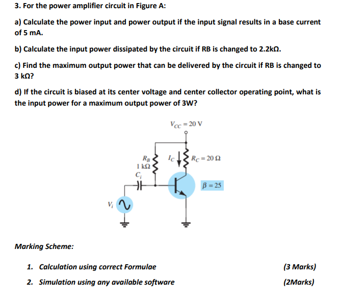 Solved 3. For the power amplifier circuit in Figure A: a) | Chegg.com
