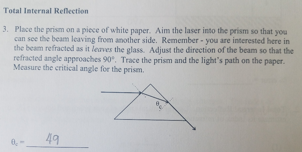 Total Internal Reflection 3. Place the prism on a | Chegg.com