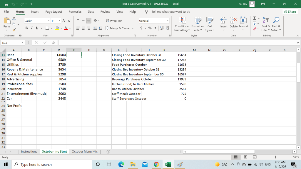 Test 2 sample - Excel Thai Do Ga х File Home Insert | Chegg.com