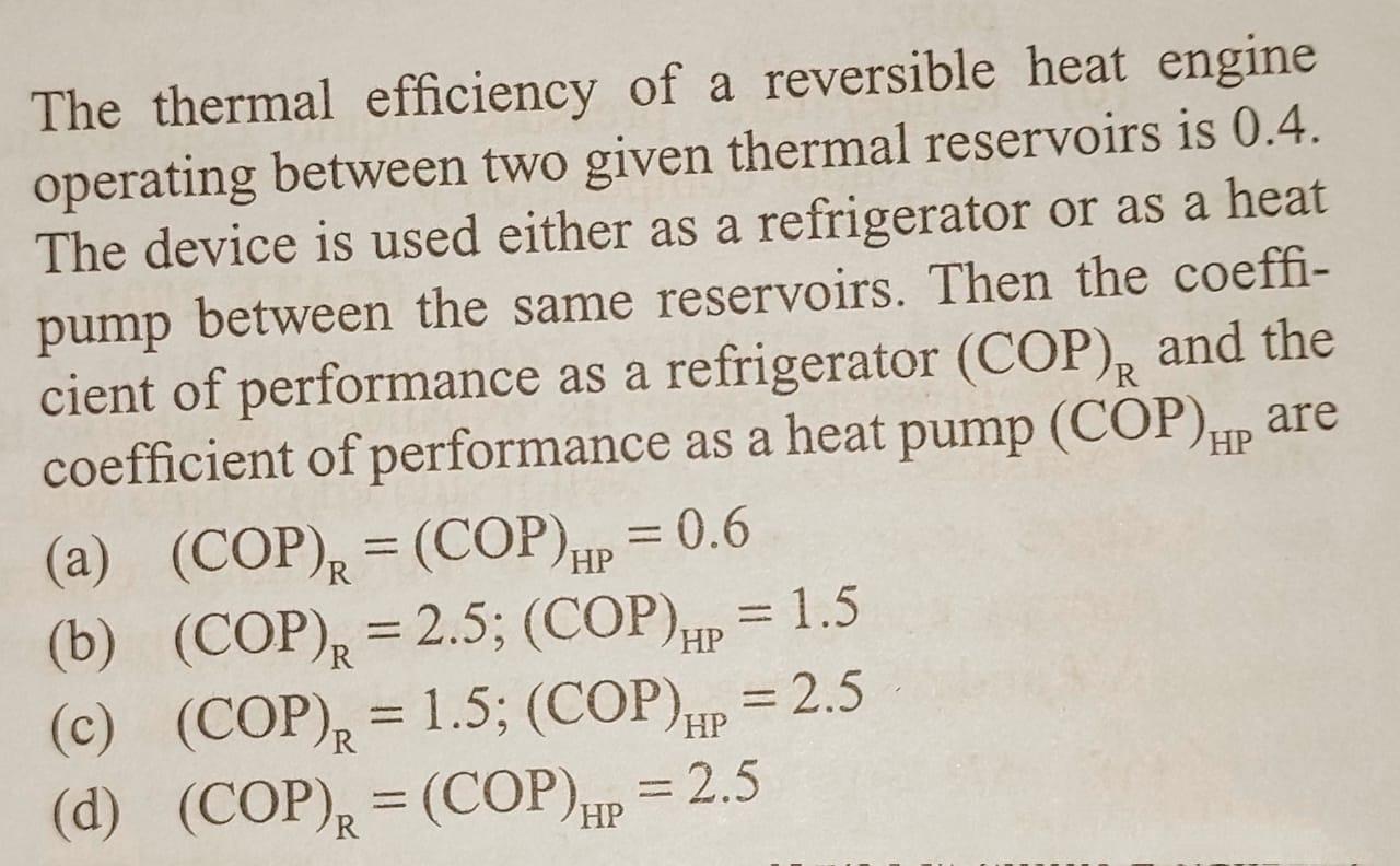 Solved HP The thermal efficiency of a reversible heat engine | Chegg.com