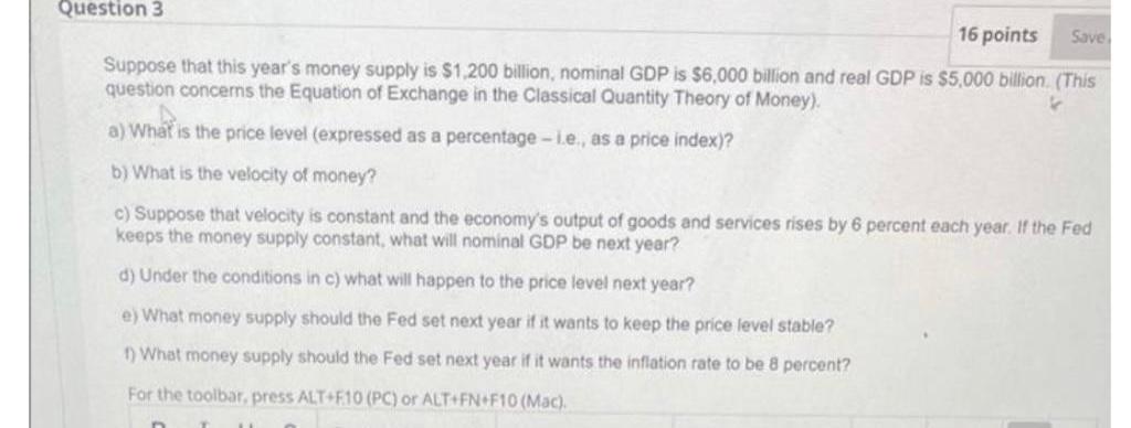 Solved Question 3 16 points Save, Suppose that this year's | Chegg.com