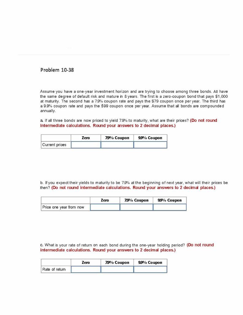 Solved Problem 10-38 Assume You Have A One-year Investment | Chegg.com