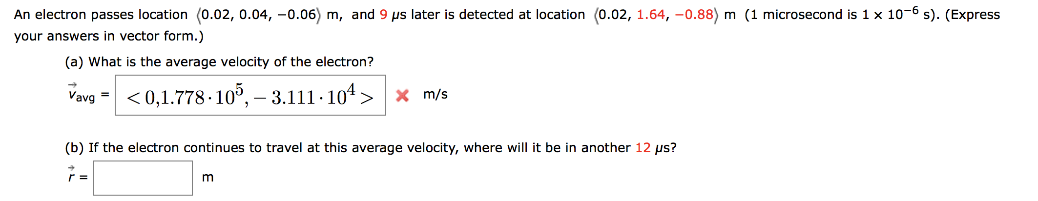 Solved An electron passes location (0.02, 0.04, -0.06) m, | Chegg.com