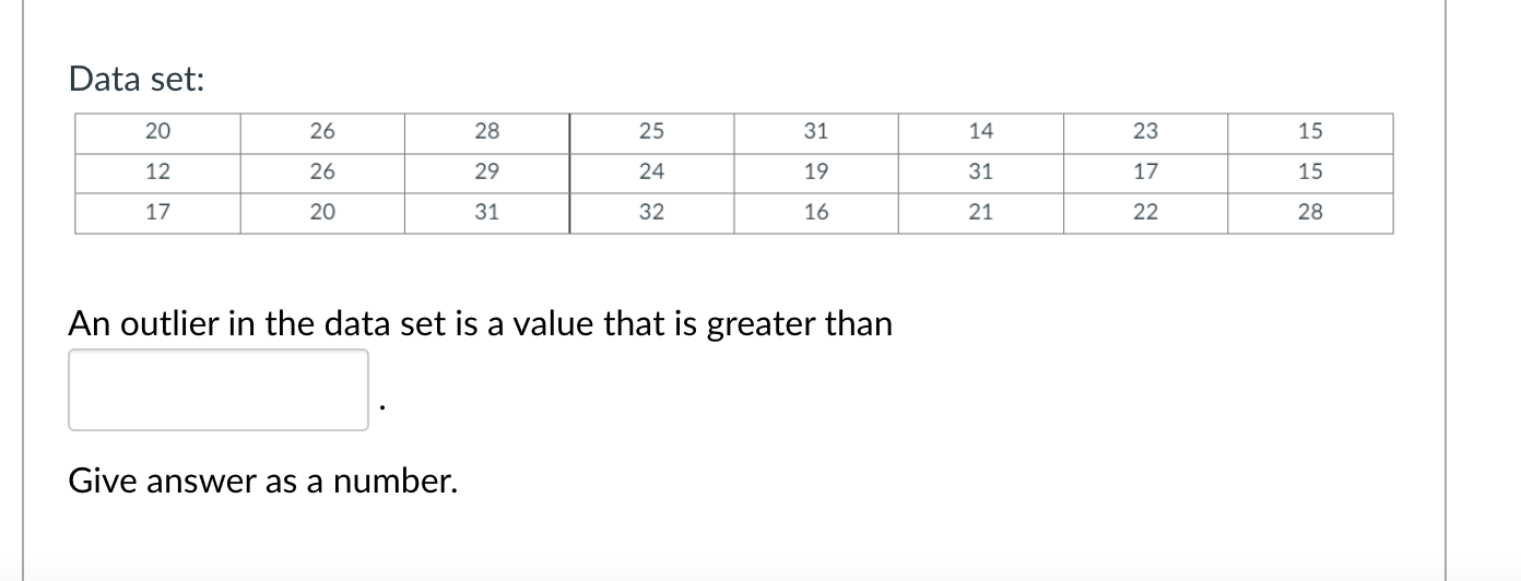 Solved Data set: An outlier in the data set is a value that | Chegg.com