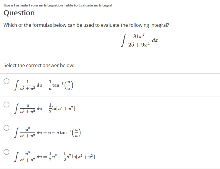Solved Use a Formula From an Integration Table to Evaluate | Chegg.com