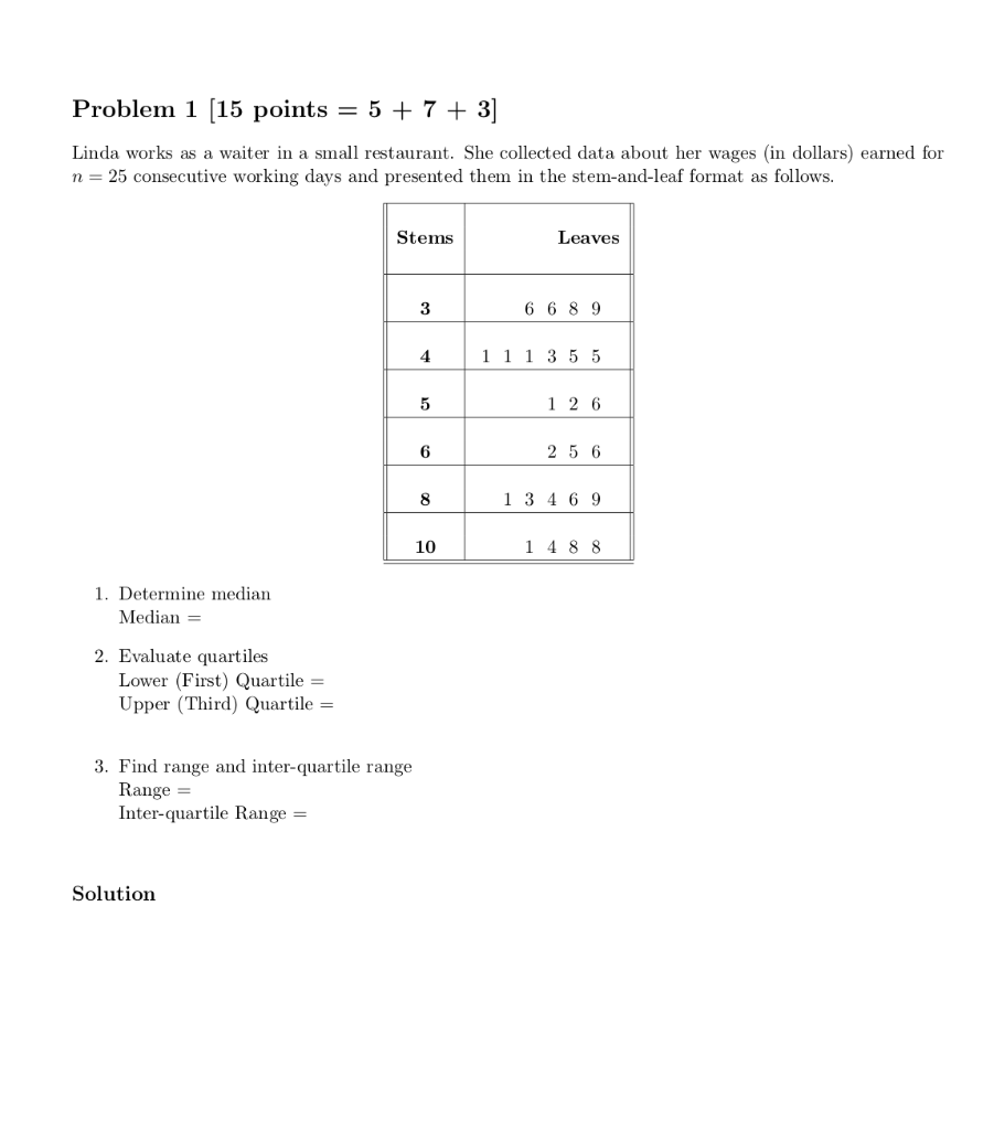 Solved Problem 1 (15 points = 5 + 7 + 3] Linda works as a | Chegg.com