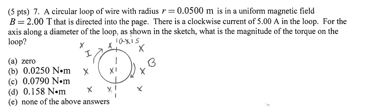 Solved (5 pts) 7. A circular loop of wire with radius | Chegg.com