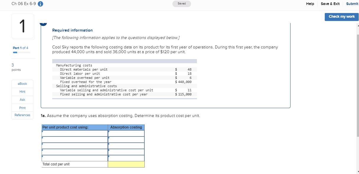 Solved Ch 06 Ex 6-9 A Saved Help Save & Exit Submit Check my | Chegg.com