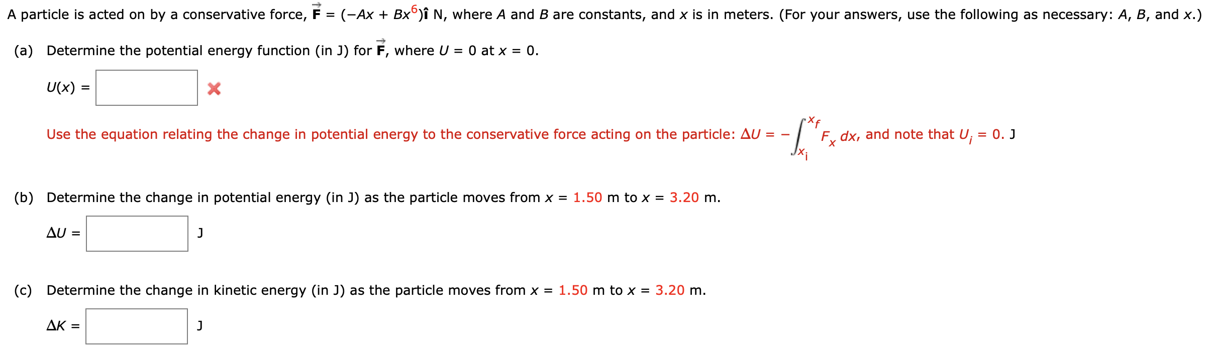 Solved A Particle Is Acted On By A Conservative Force F Chegg Com