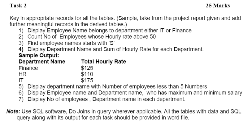 Key in appropriate records for all the tables. (Sample, take from the project report given and add further meaningful records