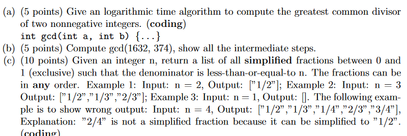 Solved (a) (5 points) Give an logarithmic time algorithm to | Chegg.com