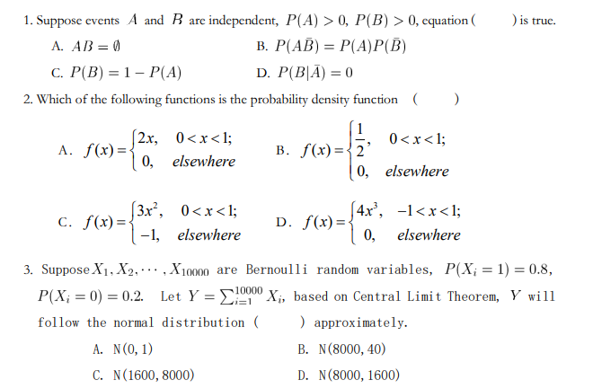 Solved 1. Suppose events A and B are independent Chegg