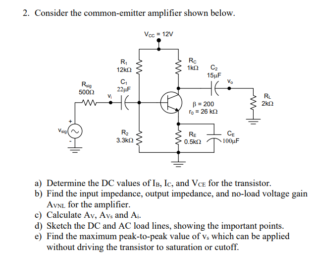 Solved 2. Consider the commonemitter amplifier shown below