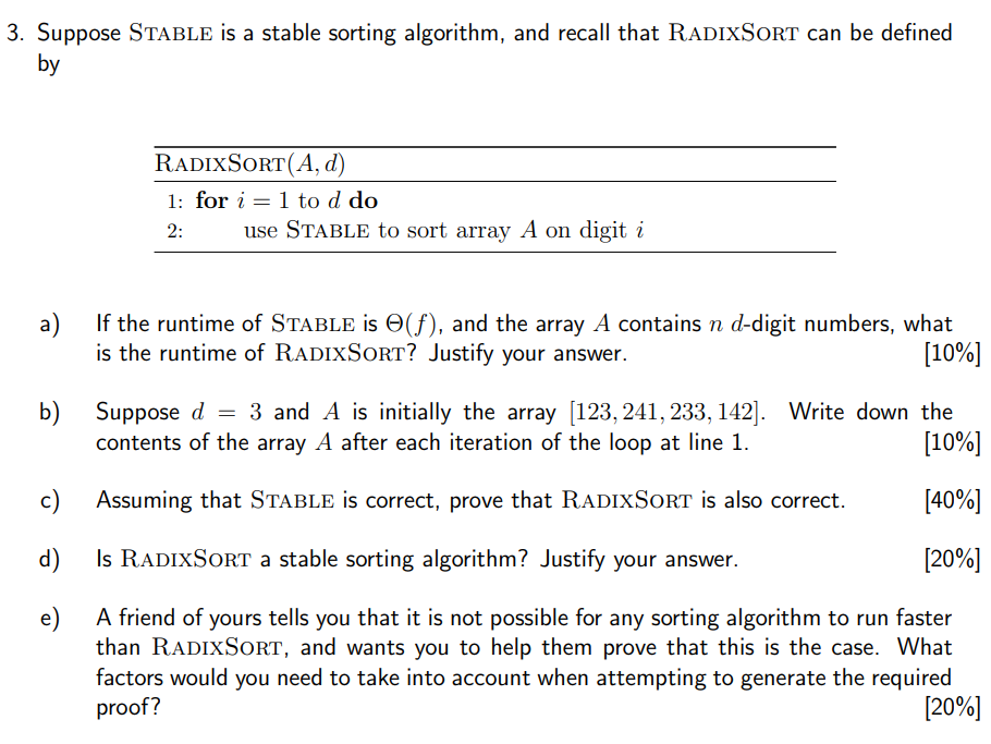 Solved 3. Suppose STABLE is a stable sorting algorithm, and | Chegg.com