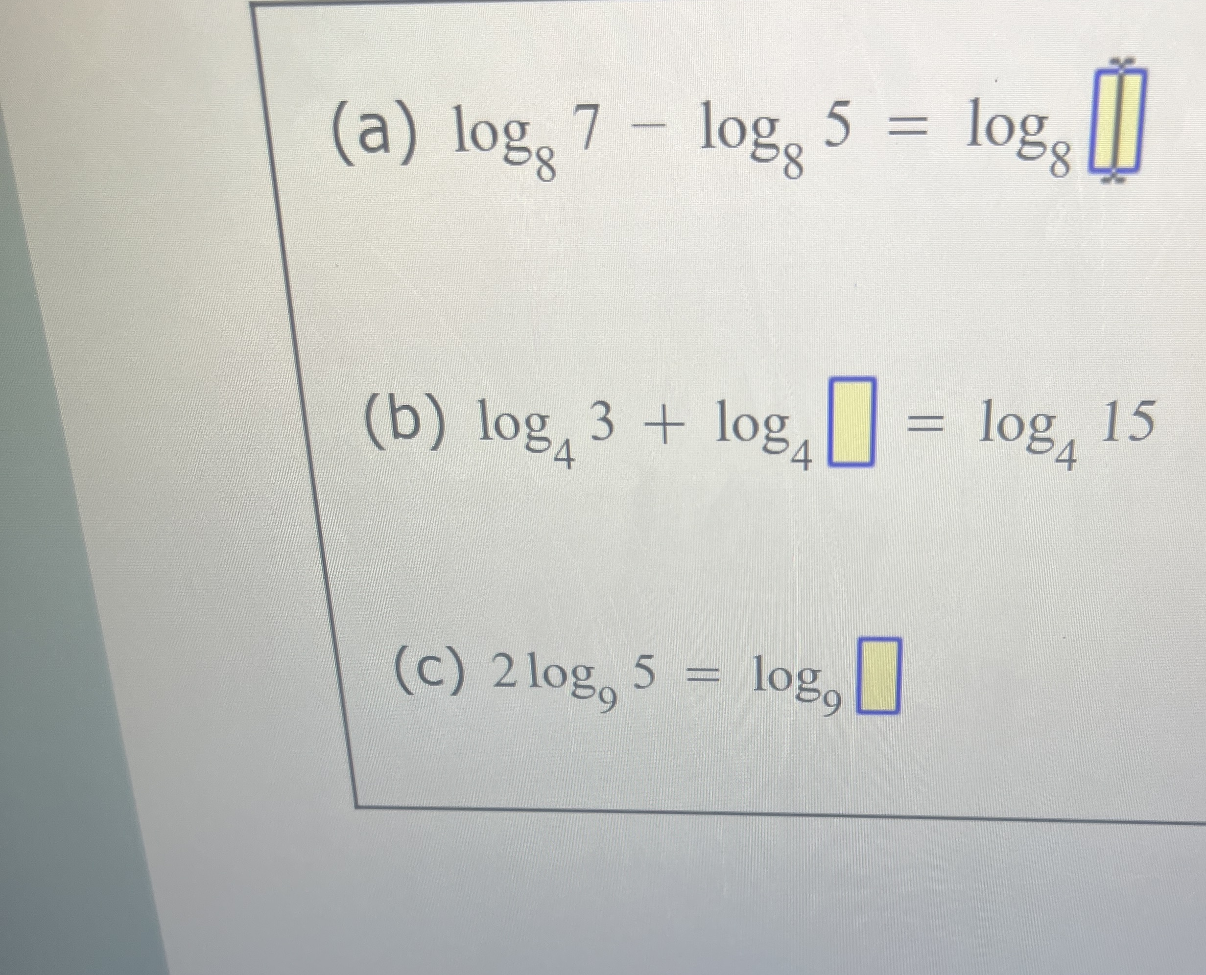 solved-a-log87-log85-log8-b-log43-log4-log415-c-chegg