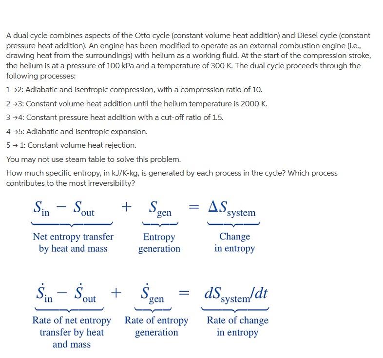 Solved A dual cycle combines aspects of the Otto cycle | Chegg.com