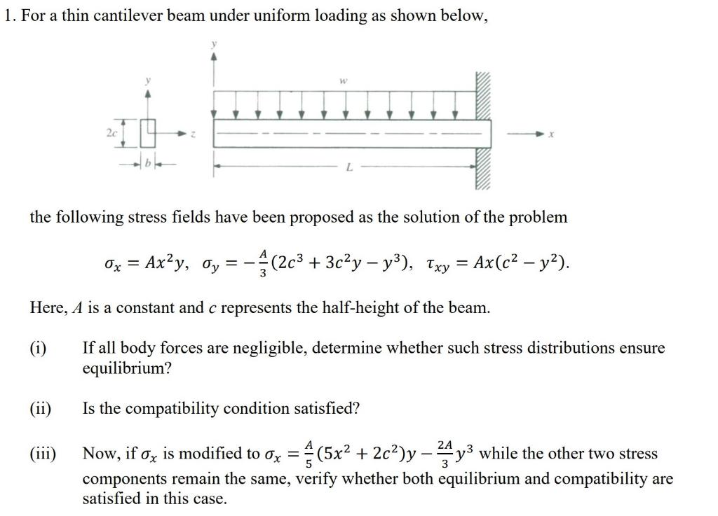 Solved 1. For a thin cantilever beam under uniform loading | Chegg.com