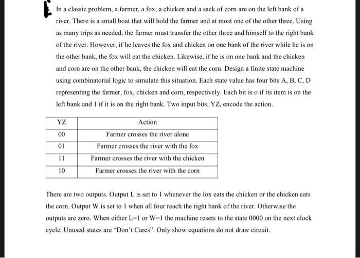 Solved In a classic problem, a farmer, a fox, a chicken and | Chegg.com