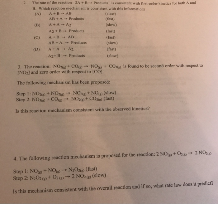 Solved 2. The Rate Of The Reaction 2A +B Products Is | Chegg.com