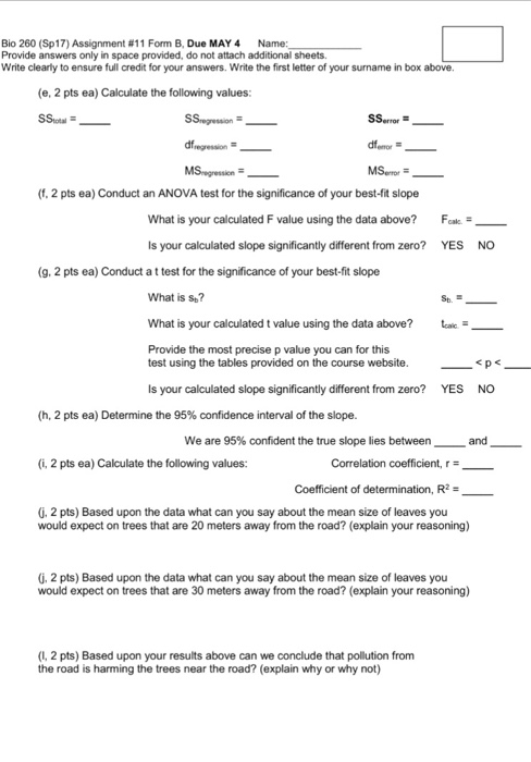 Solved Bio 260 (Sp17) Assignment R11 Form B, Due MAY 4 Name: | Chegg.com