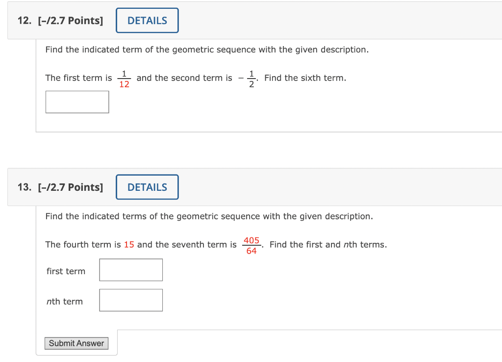 Solved Find The Indicated Term Of The Geometric Sequence | Chegg.com