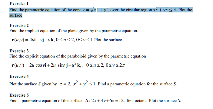 Solved Find The Parametric Equation Of The Cone Chegg Com