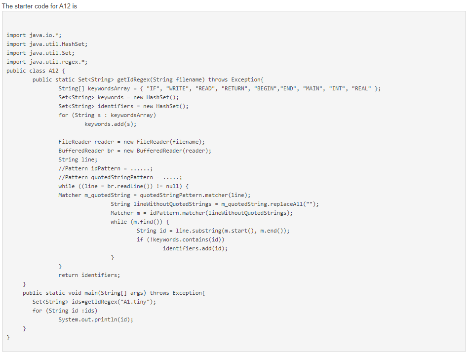 Solved Regular expression in Java (8 points) Due date: In | Chegg.com