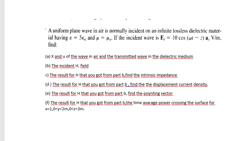 Solved A Uniform Plane Wave In Air Is Normally Incident O Chegg Com