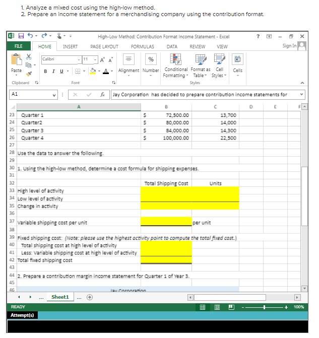 Solved 1. Analyze a mixed cost using the highlow method. 2.