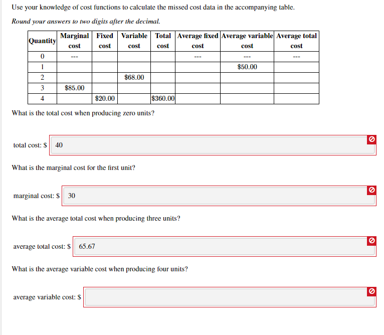 Solved Use your knowledge of cost functions to calculate the | Chegg.com