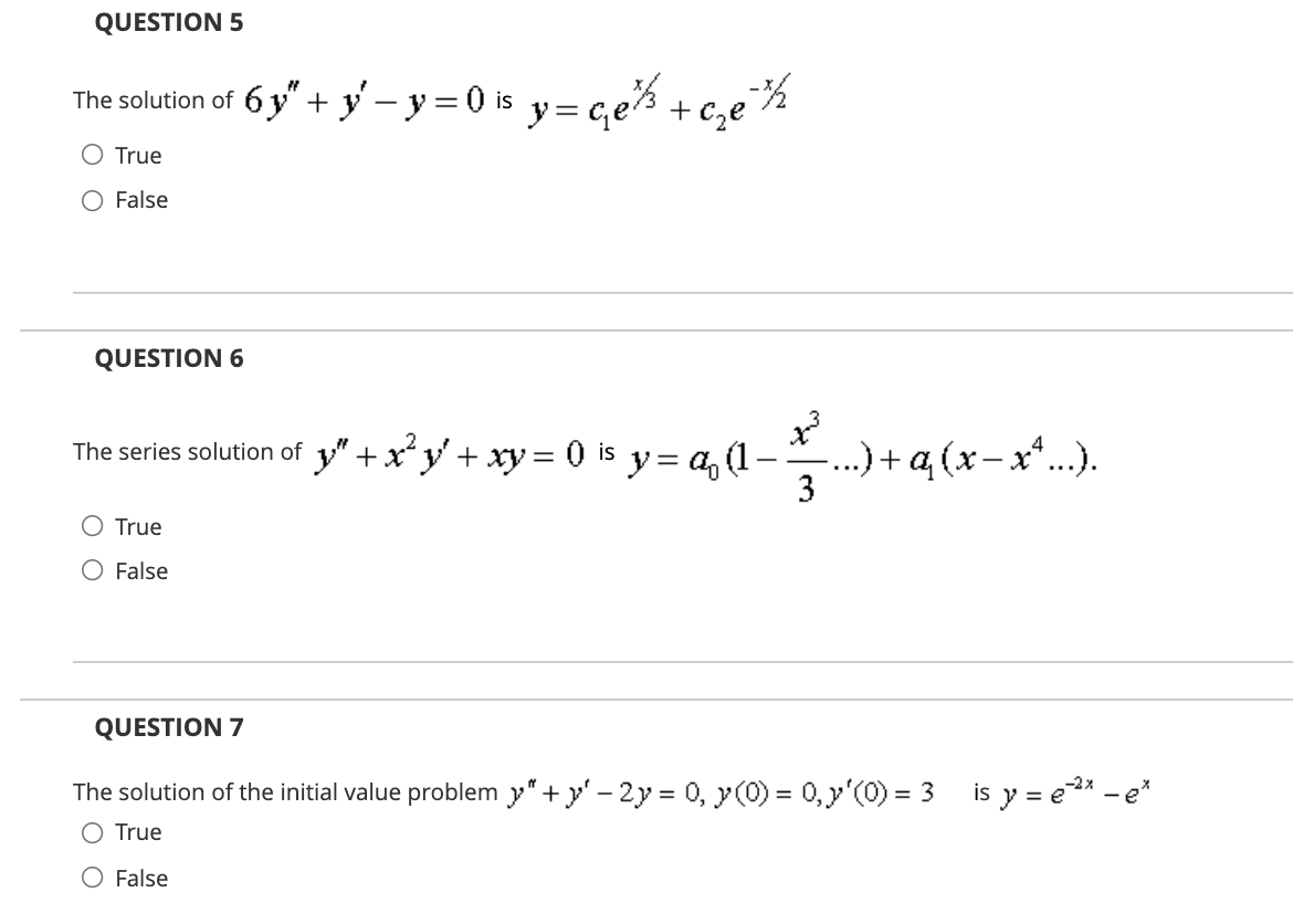 Solved QUESTION 5 The solution of 6y" + y'- y = 0) is | Chegg.com