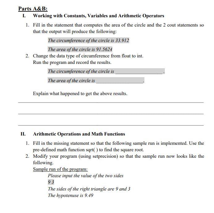 Solved Parts A&B: I. Working with Constants, Variables and | Chegg.com