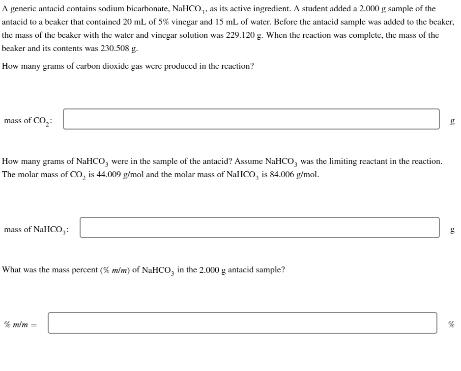 Solved A generic antacid contains sodium bicarbonate,