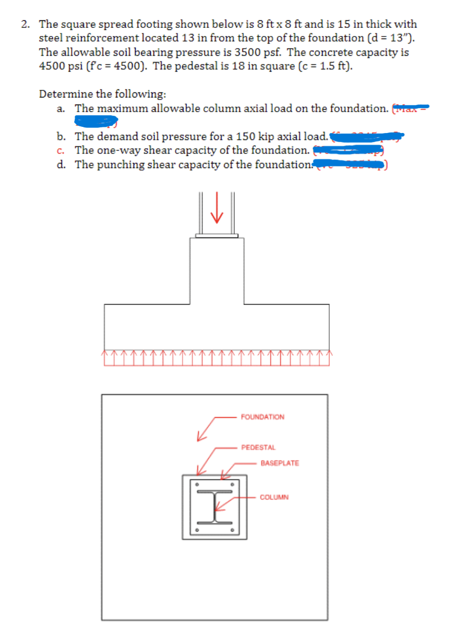 Solved The Square Spread Footing Shown Below Is 8 Ft X 8 Ft | Chegg.com