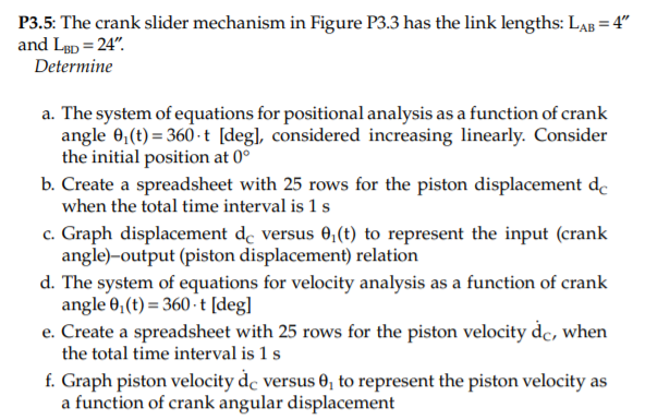 Solved 28" FIGURE P3.3 Crank Slider Planar Mechanism. | Chegg.com