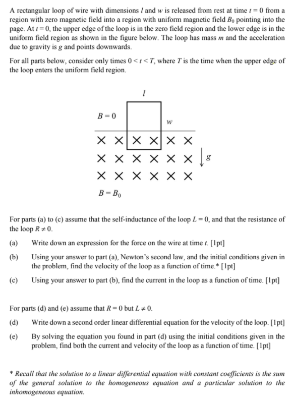 Solved A Rectangular Loop Of Wire With Dimensions And W I Chegg Com