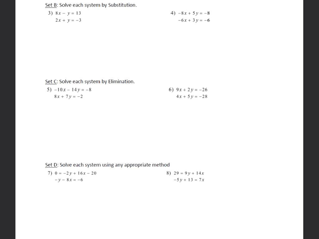 Solved Set B Solve Each System By Substitution 3 8 X Y Chegg Com