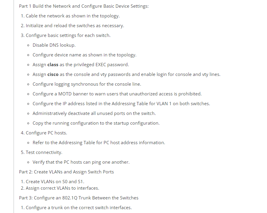 Solved Part 1 Build the Network and Configure Basic Device | Chegg.com