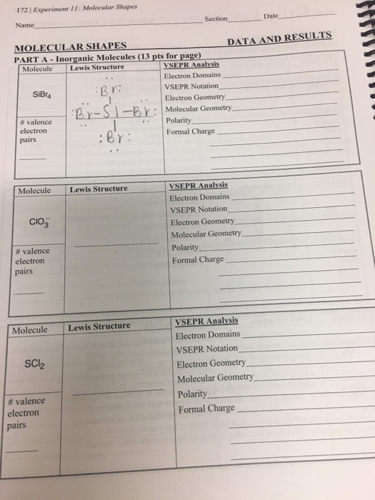 Solved: 172 | Experiment 11: Molecular Shapes Name Section… | Chegg.com